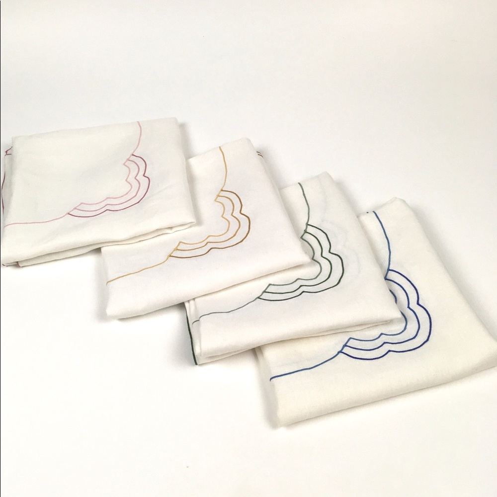 Vintage Linen Embroidered Tablecloths 40" Square Bridge or Card Table Set of 4